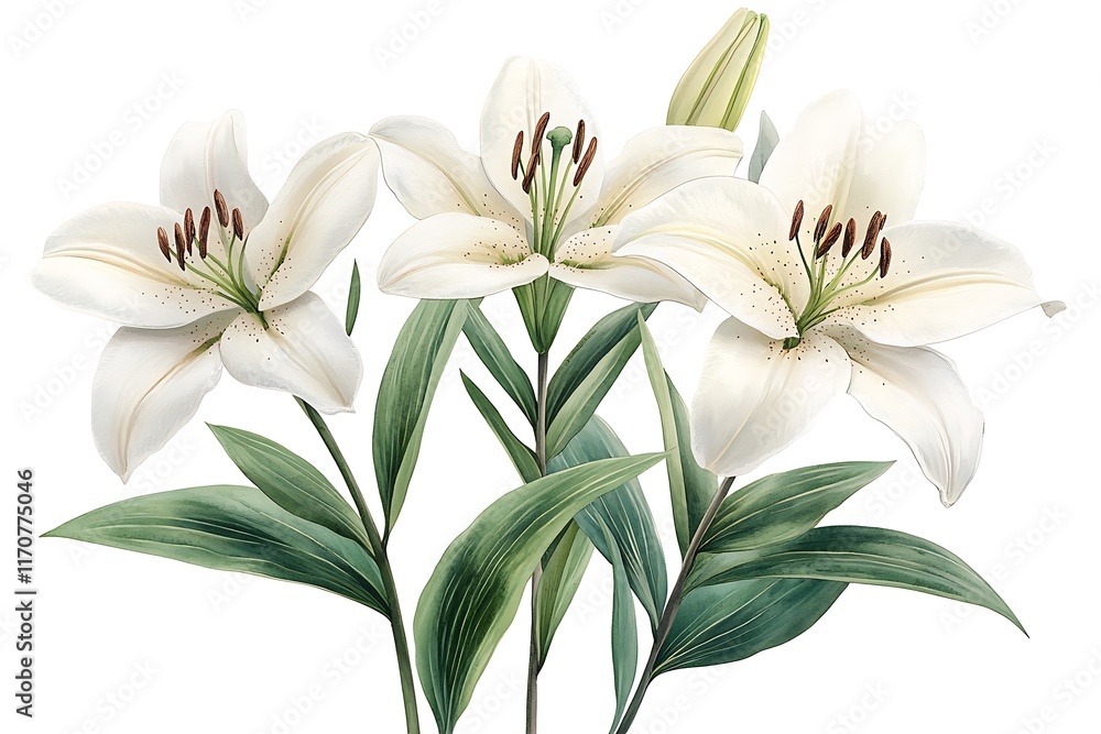 Fototapeta premium Elegant White Lilies on White Background