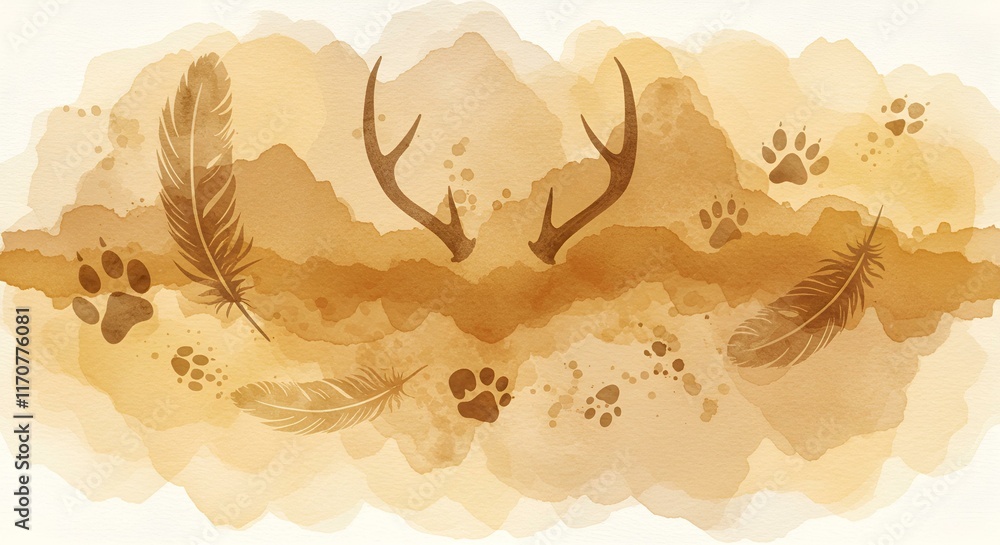 background with animal paths and horns background with animal paths and horns