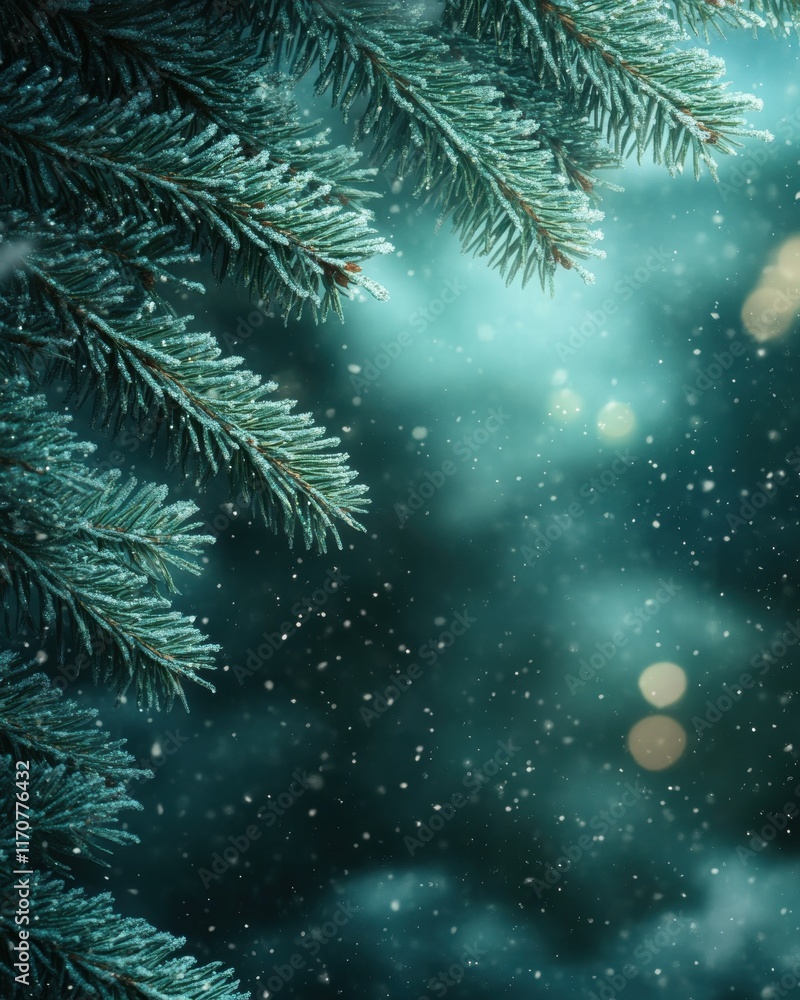 Frosty Pine Branches with Falling Snow - Winter Wonderland Background Image Frosty Pine Branches with Falling Snow - Winter Wonderland Background Image