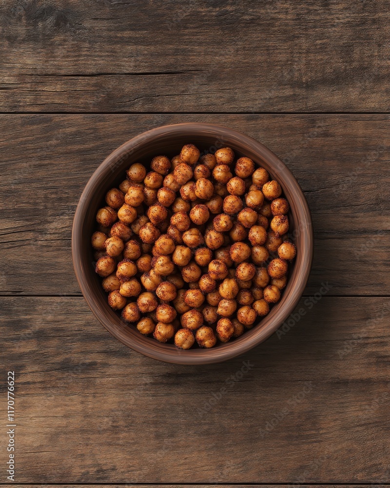 A rustic bowl filled with crispy roasted chickpeas, perfect for a healthy snack. A rustic bowl filled with crispy roasted chickpeas, perfect for a healthy snack.