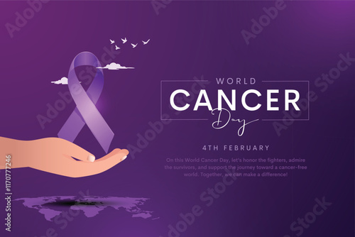 World Cancer Day concept. Cancer protection concept. Colorful cancer awareness ribbon design.
