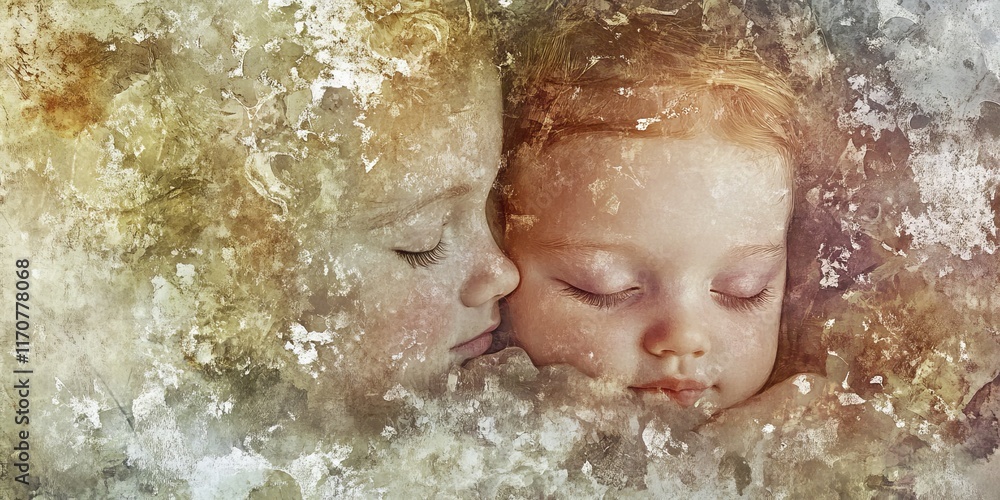 Fototapeta premium Gentle Embrace of Two Children with Dreamy Soft Background