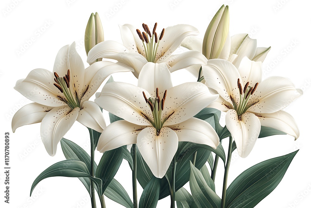 Fototapeta premium Elegant White Lilies on White Background