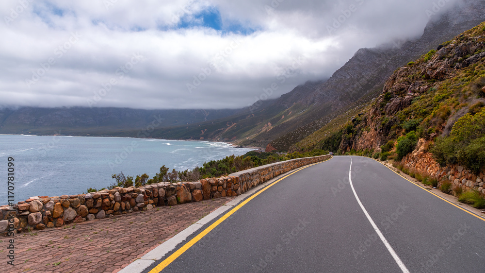Fototapeta premium Beautiful road R44 along the coastline to Cape Town at Western Cape along the Garden Route in South Africa