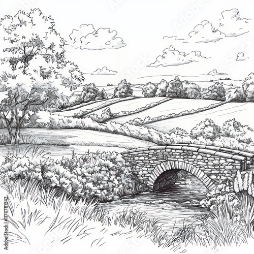 Wallpaper Mural Idyllic countryside landscape with stone bridge over a creek. Torontodigital.ca