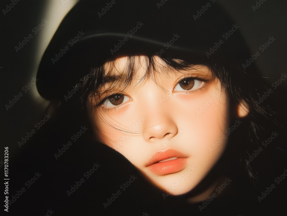 Sunlit Portrait: A Young Woman's Serene Gaze Sunlit Portrait: A Young Woman's Serene Gaze