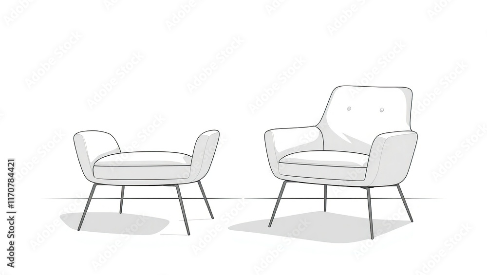 Modern Chair and Ottoman Set Design Illustration Modern Chair and Ottoman Set Design Illustration
