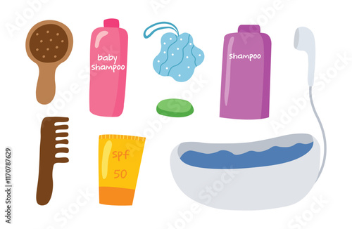 Wallpaper Mural Colorful bathroom essentials illustration doodle style. Perfect for stickers or sets. Torontodigital.ca