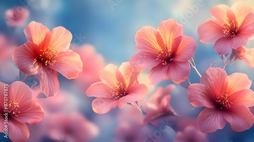 A delicate pattern of blooming flowers with a light gradient for text