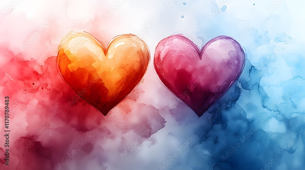 A pastel watercolor background with heart-shaped elements and text space A pastel watercolor background with heart-shaped elements and text space