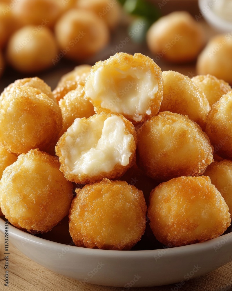 Golden, crispy cheese balls ready to be enjoyed with a deliciously creamy center. Golden, crispy cheese balls ready to be enjoyed with a deliciously creamy center.