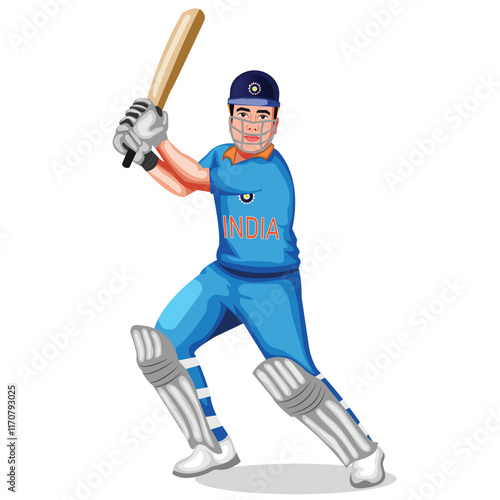 Indian Batsman Playing Cricket Character Vector Illustration