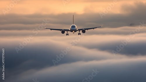 Wallpaper Mural Jetliner Cruising Above Foggy Sunrise Landscape Torontodigital.ca