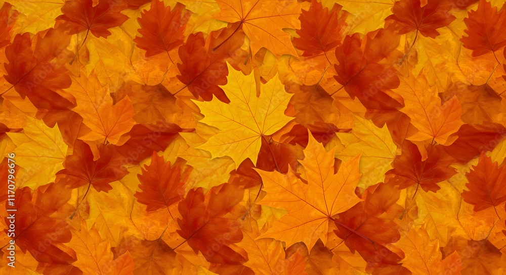 A repeating design of autumn leaves in shades of orange, yellow, and red A repeating design of autumn leaves in shades of orange, yellow, and red