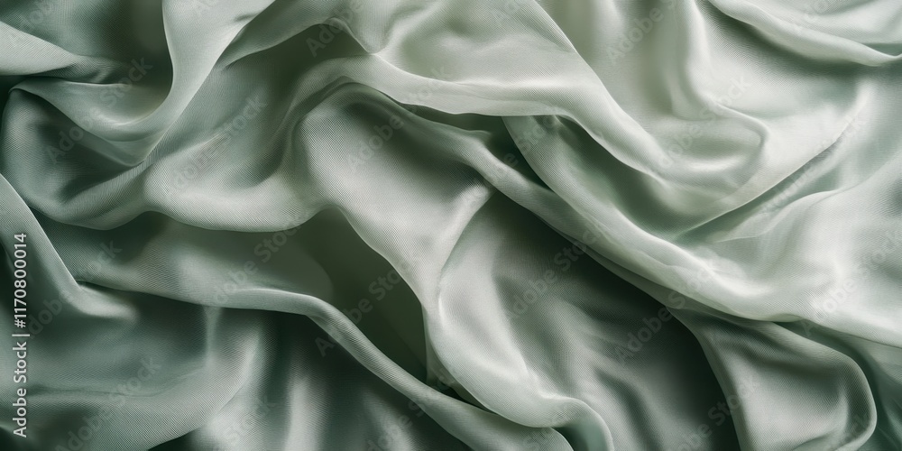 Fototapeta premium Elegant Draped Sage Green Silk Fabric Texture Luxurious Soft Waves Background for Fashion and Design