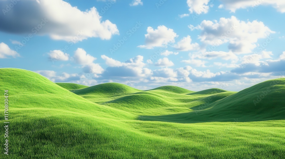 Obraz premium Serene Rolling Green Hills Under a Summer Sky Lush Pasture Landscape Photography