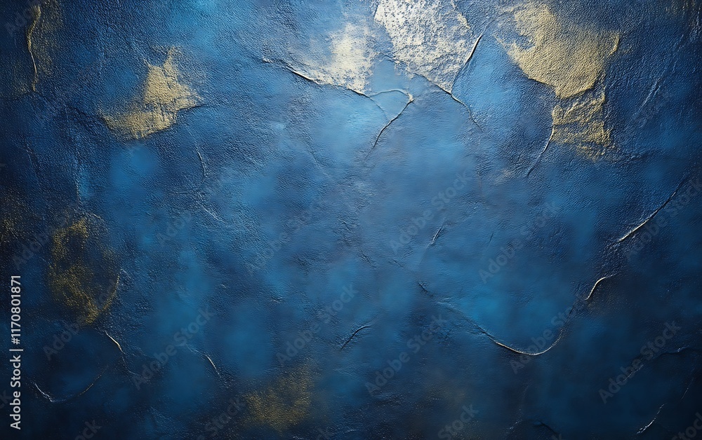 Fototapeta premium Dark blue textured wall with gold highlights.