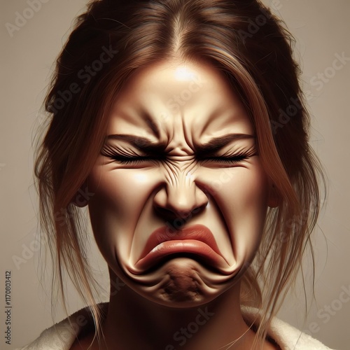 Disgust A face with a scrunched up nose a frown and a turned dow