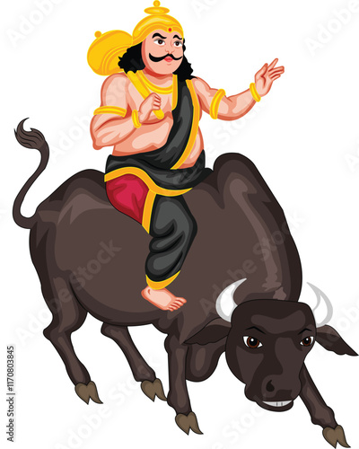 Lord Yamraj On Buffalo, The Hindu God Of Death Vector Illustration (Royalty Free)