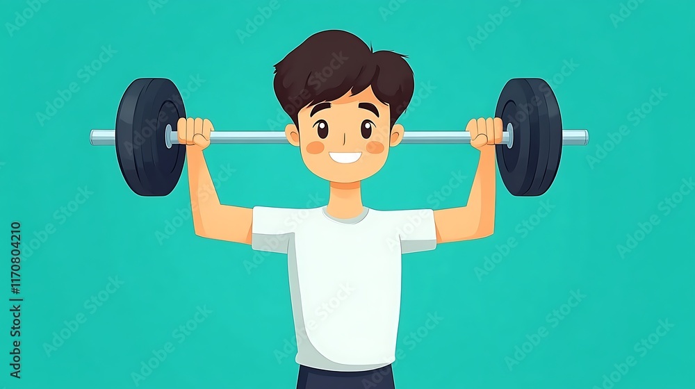 Obraz premium Happy boy lifting weights.