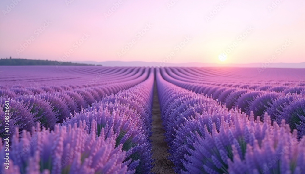Obraz premium Lavender fields at sunset in vibrant pink hues