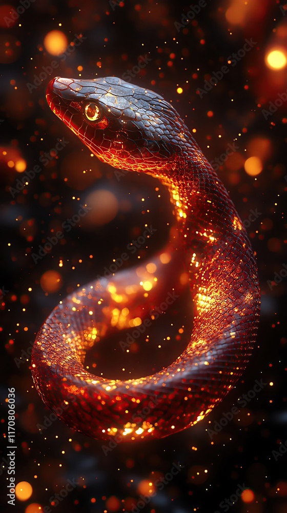 Chinese New Year snake bokeh concept, Serpentine form with red and gold bokeh, capturing the essence of Chinese New Year Chinese New Year snake bokeh concept, Serpentine form with red and gold bokeh, capturing the essence of Chinese New Year