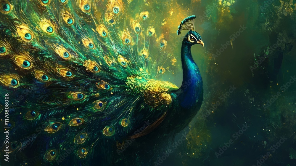 Fototapeta premium Stunning Peacock in Vibrant Colors - Masterpiece of Nature's Art