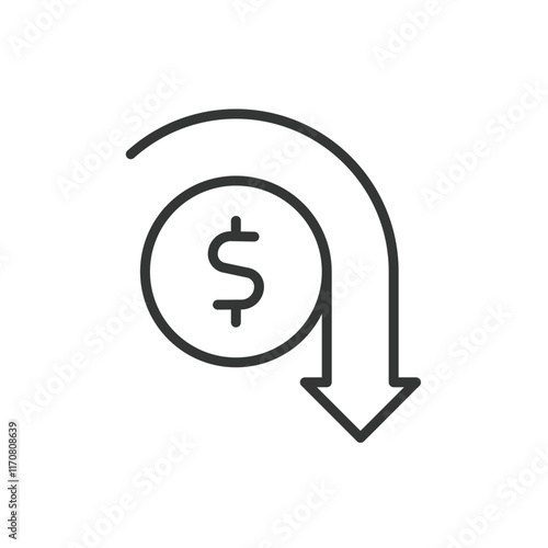 Lower cost, icon in line design. Lower cost, affordability, savings, budget, cheap, economic, value on white background vector. Lower cost editable stroke icon