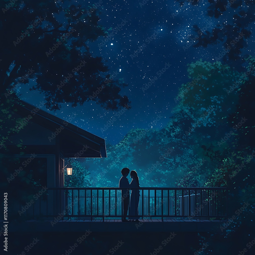 anime love sharing intimate moment on quiet balcony at night anime love sharing intimate moment on quiet balcony at night