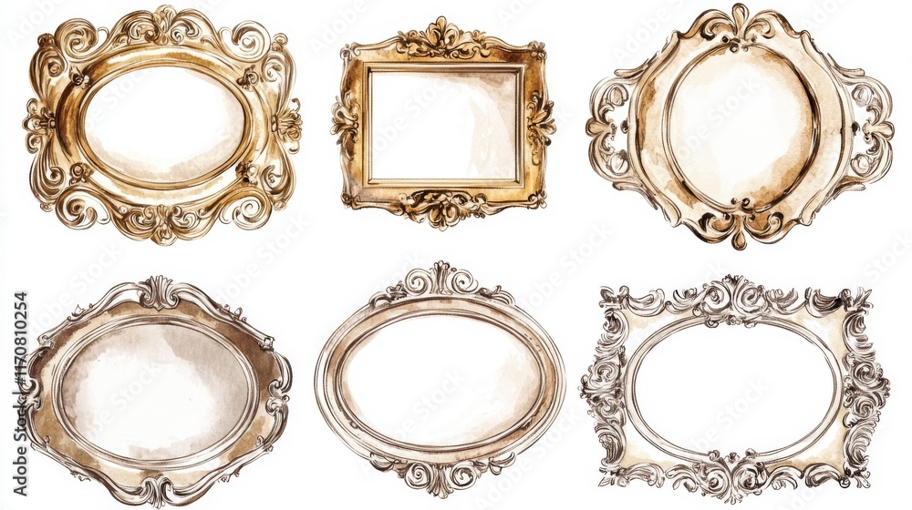 Obraz premium Elegant Gold Picture Frames Watercolor Design