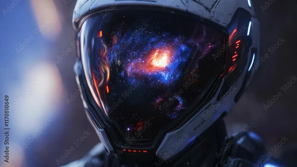 Futuristic Astronaut with Cosmic Reflection in Helmet Visor Futuristic Astronaut with Cosmic Reflection in Helmet Visor
