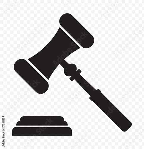 Judge gavel or auction hammer icon. Black icon isolated on white background. Judge hammer silhouette. Simple icon. Web site page and mobile app design vector element. eps 10.