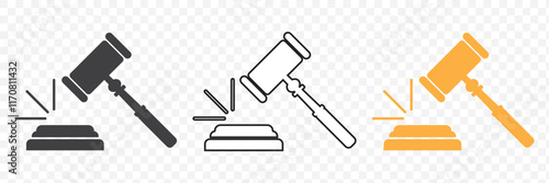 Judge gavel or auction hammer icon. Black icon isolated on white background. Judge hammer silhouette. Simple icon. Web site page and mobile app design vector element. eps 10.