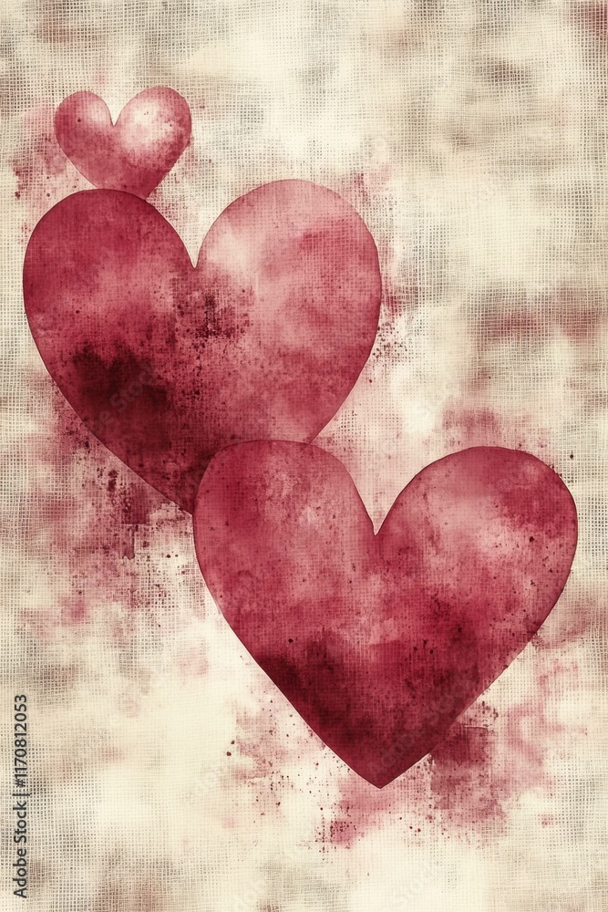 Fototapeta premium Three hearts are painted on a white background