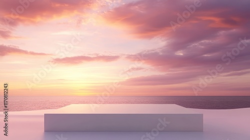 3d background product display podium scene with leaf geometric platform,cloud and sky, palm shadows and white stone podium,Mockup for eco beauty cosmetic advertising,Copy space.