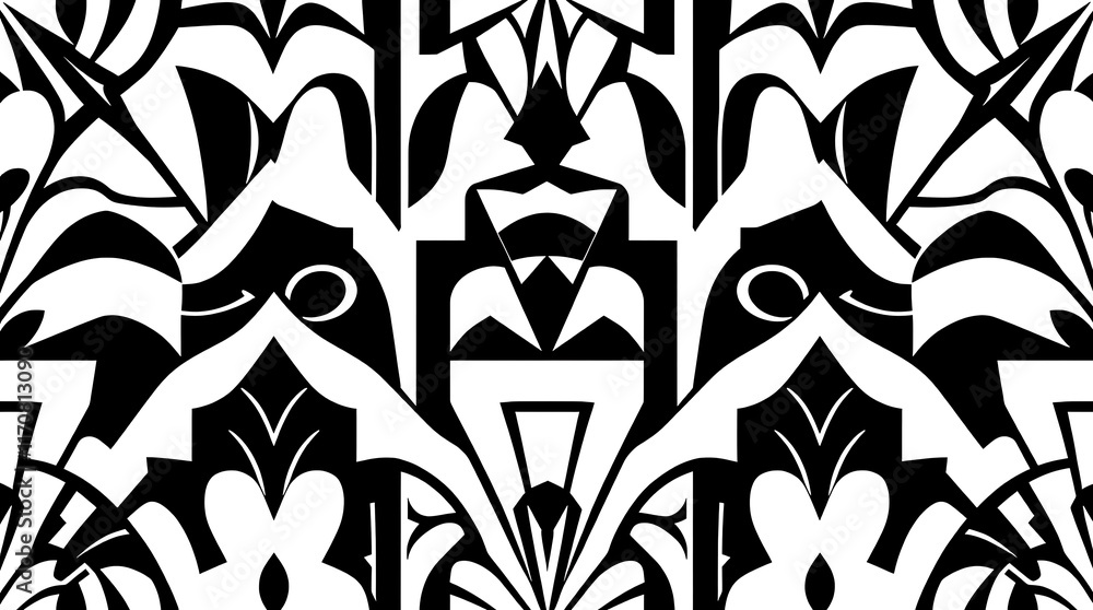 Art Deco Seamless Pattern: A striking black and white geometric pattern, evocative of the Art Deco era, perfect for design projects, branding, and textiles. Art Deco Seamless Pattern: A striking black and white geometric pattern, evocative of the Art Deco era, perfect for design projects, branding, and textiles.