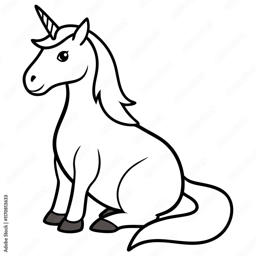 Fototapeta premium Cute Silhouette of a Unicorn line art vector cartoon illustration