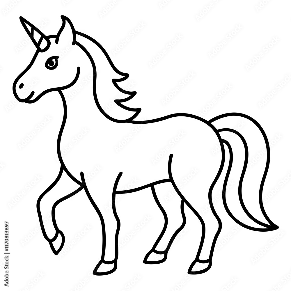 Obraz premium Cute Silhouette of a Unicorn line art vector cartoon illustration