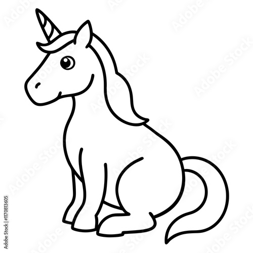 Cute Silhouette of a Unicorn line art vector cartoon illustration