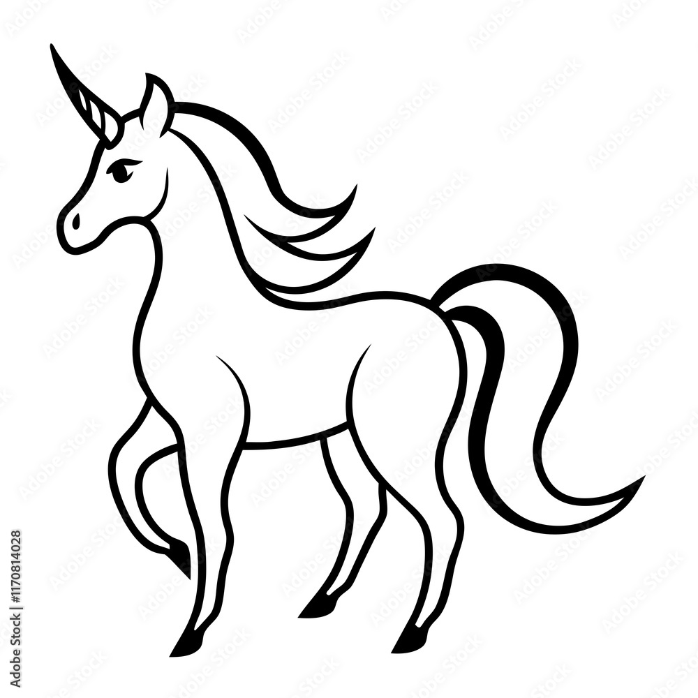Fototapeta premium Cute Silhouette of a Unicorn line art vector cartoon illustration