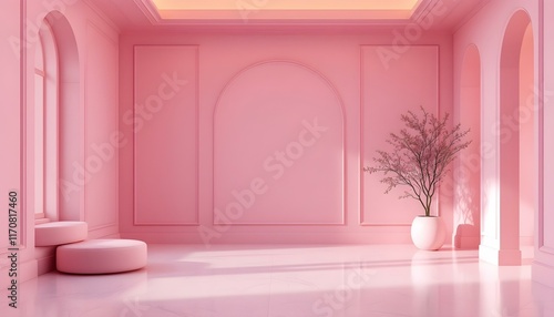 A minimalist, luxurious pink room with stylish walls and floors, creating an empty yet elegant backdrop for a variety of creative uses, generated with ai photo