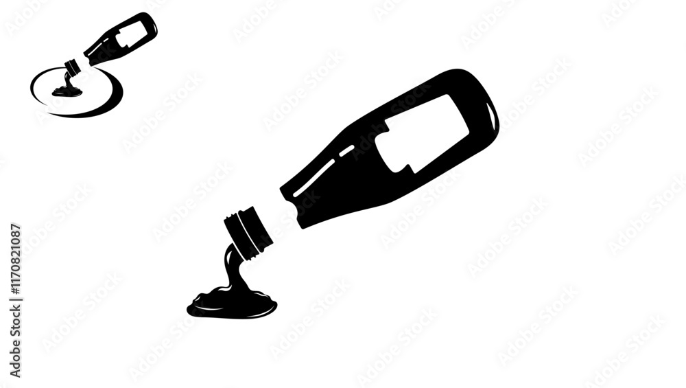pouring ketchup from bottle, black isolated silhouette pouring ketchup from bottle, black isolated silhouette