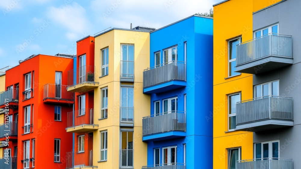 Vibrant Buildings with Rooftop Gardens and Colorful Facades Vibrant Buildings with Rooftop Gardens and Colorful Facades