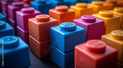 Colorful Plastic Blocks Arranged In Rows photo