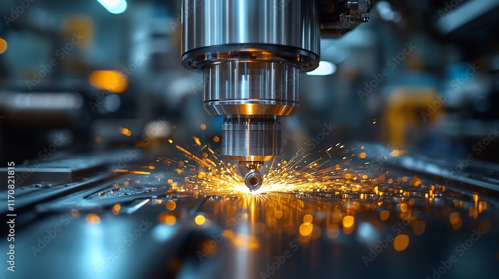 Industrial Machine Cutting Metal Sparks Flying Industrial Machine Cutting Metal Sparks Flying