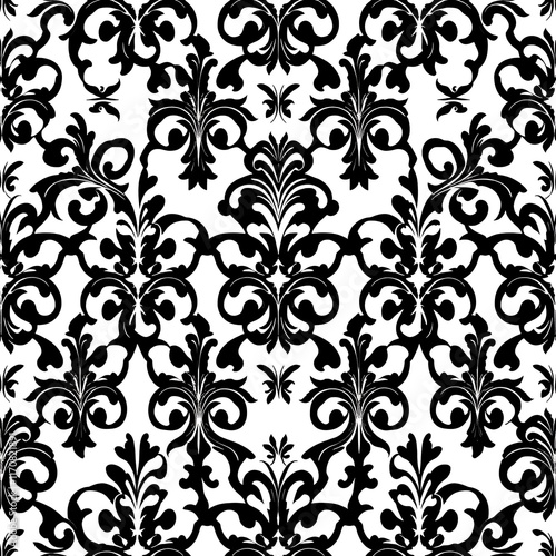 Damask Floral Pattern: An intricate design, featuring black floral motifs woven into a seamless, repeating pattern. This classic, timeless style evokes elegance and sophistication.