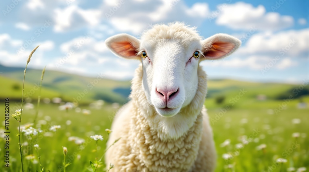 Fototapeta premium Merino Sheep Portrait in Pasture