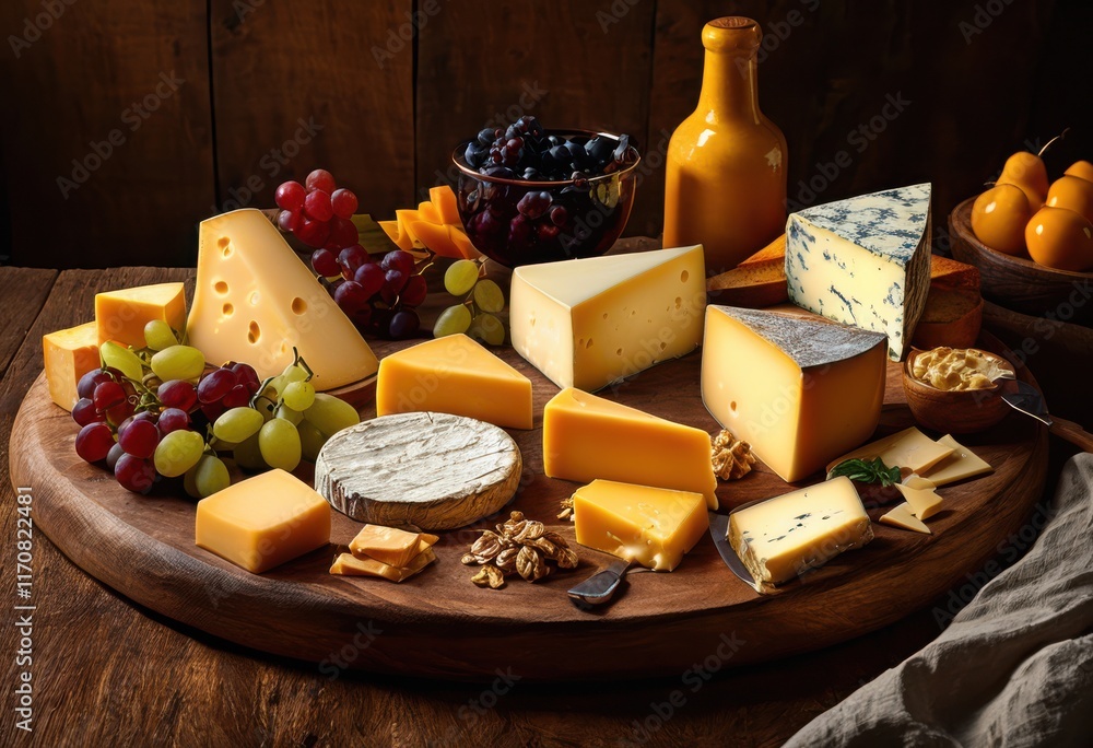 vibrant cheese board featuring varied aromatic accompaniments appealing culinary display, platter, charcuterie, gourmet, snacks, fruits, nuts, olives vibrant cheese board featuring varied aromatic accompaniments appealing culinary display, platter, charcuterie, gourmet, snacks, fruits, nuts, olives