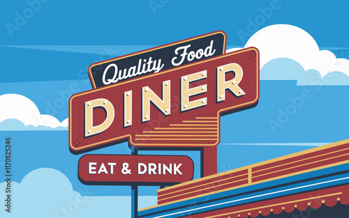 Vintage Diner Sign: Quality Food Eat & Drink