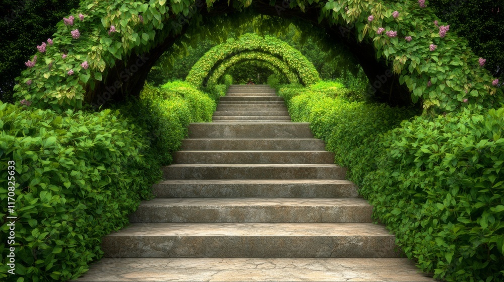 Weathered Stone Steps with Ivy-Covered Arches Weathered Stone Steps with Ivy-Covered Arches